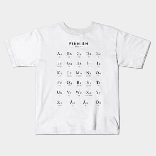 Finnish Alphabet Chart, Finland Language Learning Kids T-Shirt